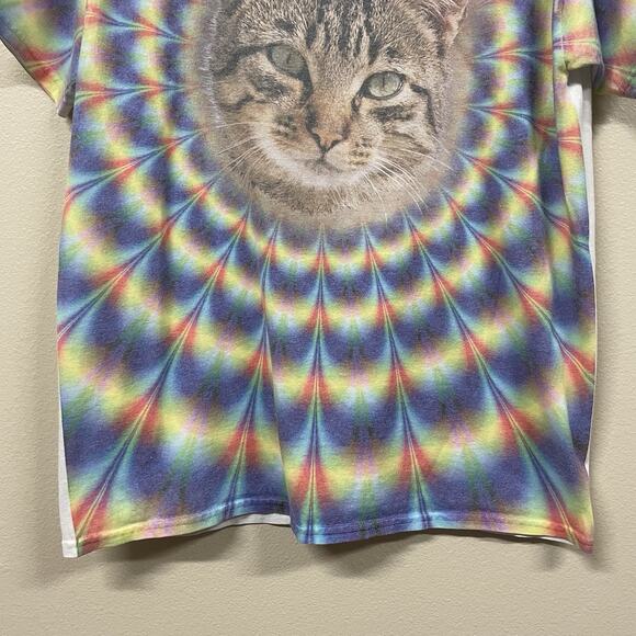 Gildan Womens Multicolor T-Shirt Rainbow Cat Short Sleeve Crew Neck Size Large - Picture 2 of 7